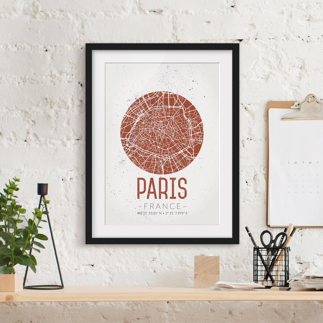 Gerahmtes Poster Paris-Stadtplan - Vintage