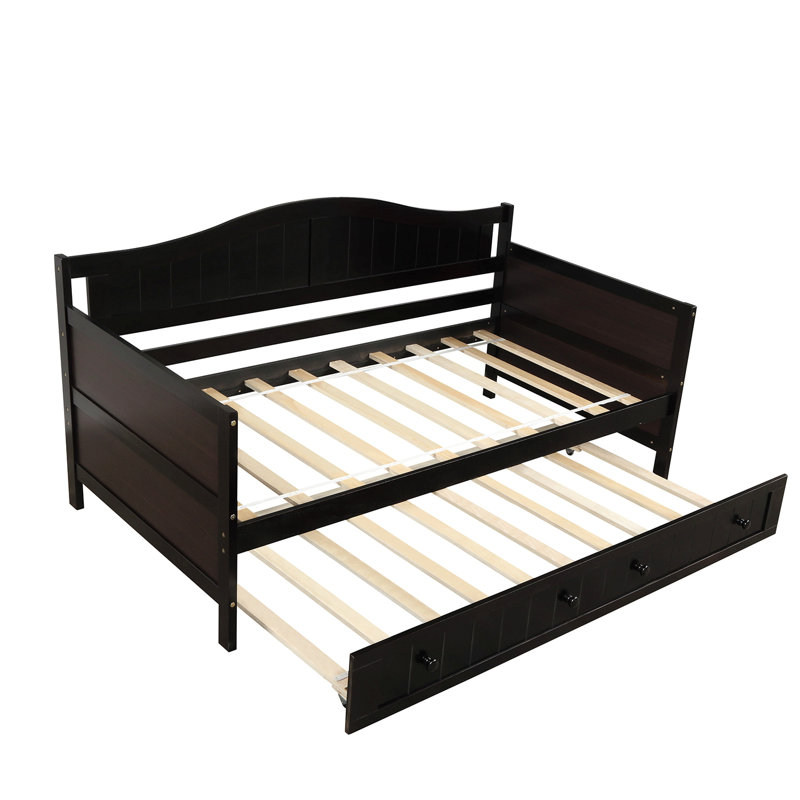Lit de jour simple en bois avec lit gigogne, canapé-lit pour le salon de la chambre à coucher, espresso