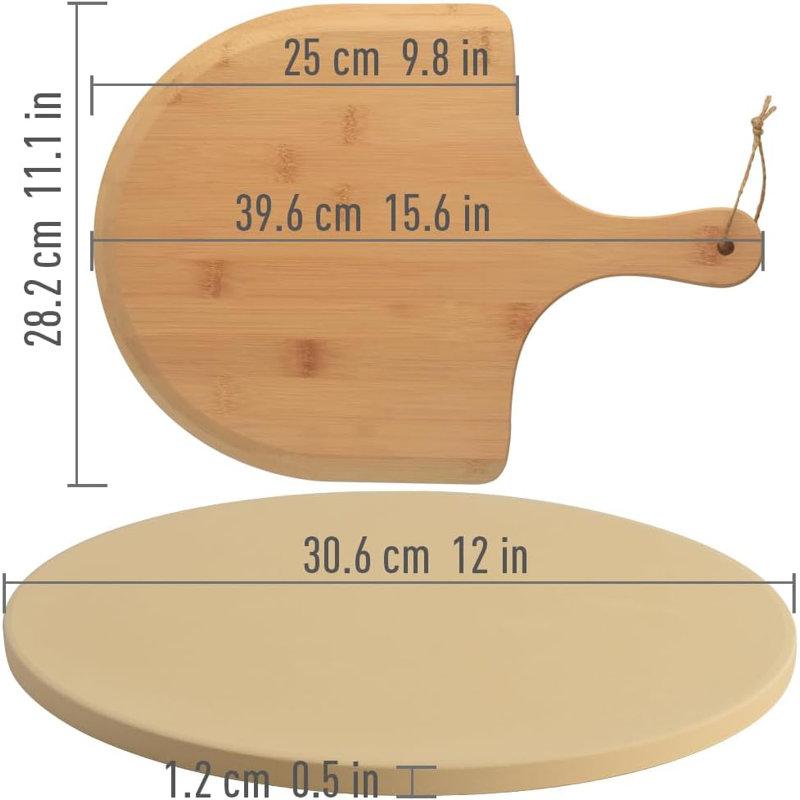 Ensemble de pierre à pizza, pierre à cuisson ronde en cordiérite robuste pour le pain - 12 po