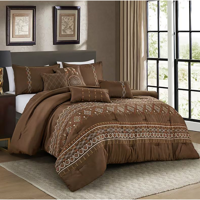 Ensemble de couette tribal marron 7 pièces, literie douce, Édredon de très grande taille et 6 pièces suppl