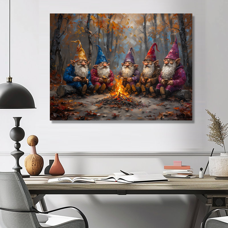Rose rouge, automne, gnome - art mural gnome, Sans cadre, métal, H 16 po x l 32 po