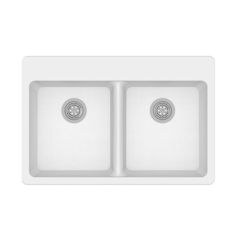 Granite 33" L x 22" W Double Bowl Dual Mount Kitchen Sink, White