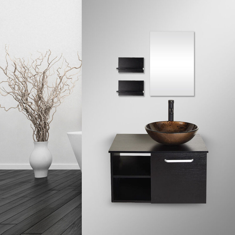 Lavabo de salle de bain vasque circulaire en verre martelé à la main avec robinet, Dark Brown