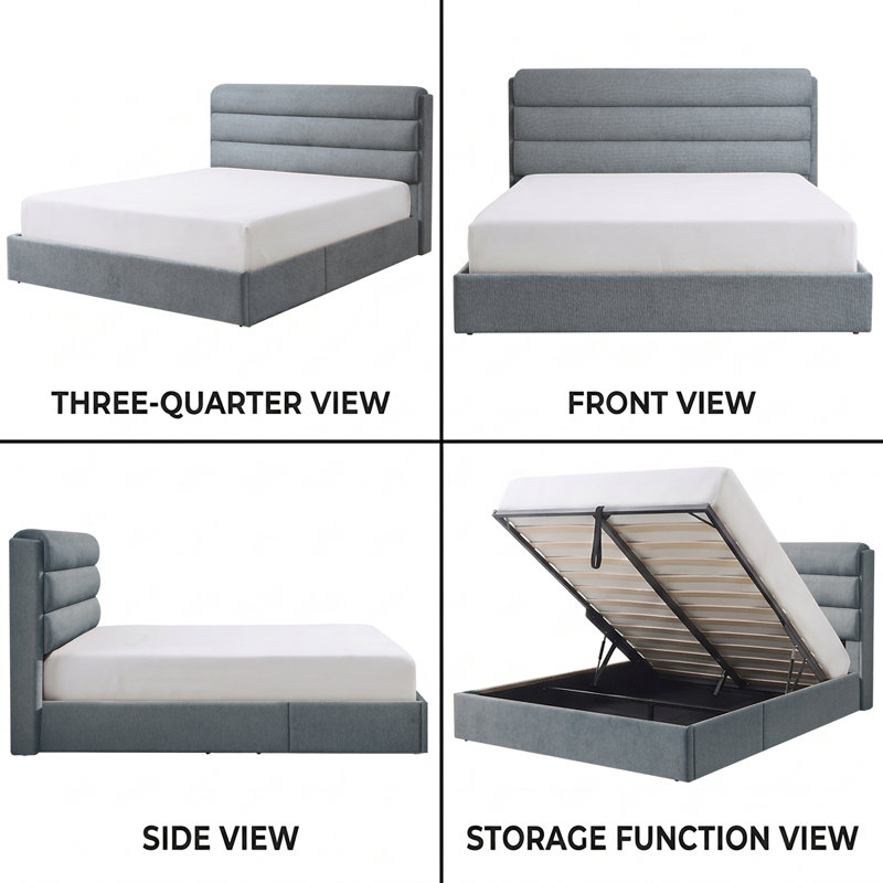Upholstered Lift-Up Storage Platform Bed, Queen, Baby Blue
