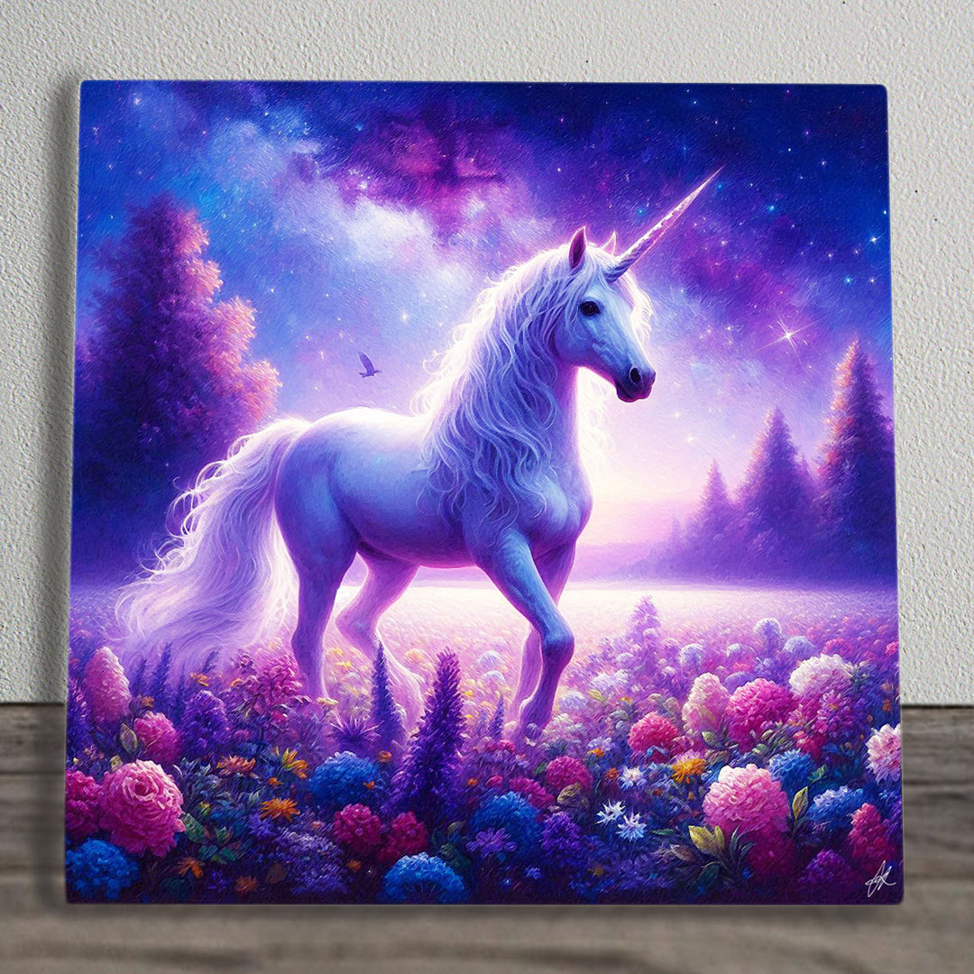 Galaxie Einhorn Spirituelles Kunstwerk auf keramischer Wandkunst Bildfliese