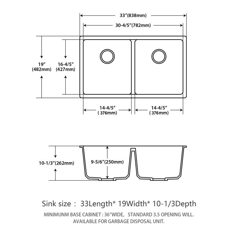 Topcraft 33“ X 19” X 10.33" Drop-In Double-Bowl Quartz Kitchen Sink With Fittings (50/50), Matte Black