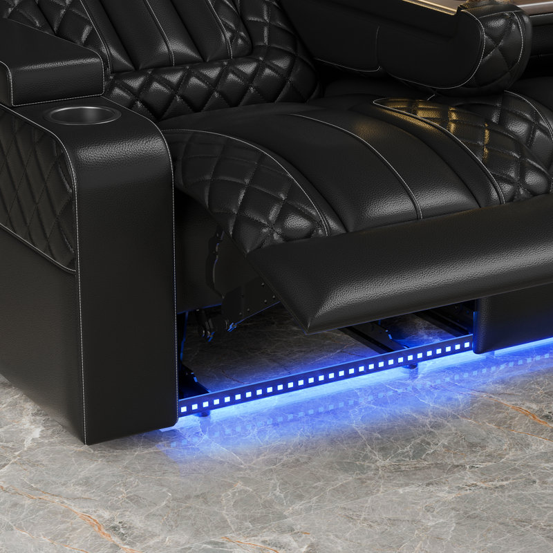 Canapé inclinable électrique en similicuir avec chargeur sans fil et éclairage à DEL