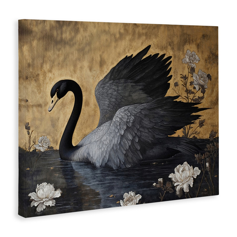 Cygne foncé sur toile de lac, design par Jose Perez, H 24 po x l 30 po