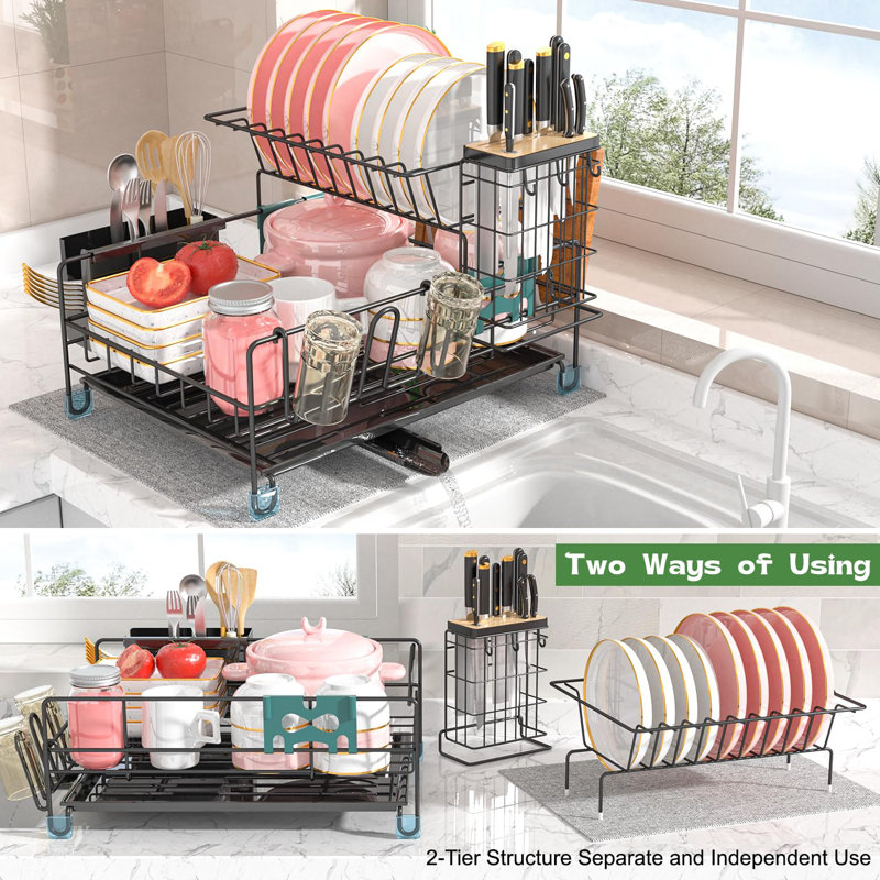 NIERBO Large Capacity 2-Tier Stainless Steel Dish Drying Rack With Rustproof Finish