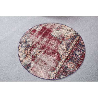 Wool Rug, Turkish Rug, Purple Kitchen Rugs, 3.5x3.5 ft Small Rug, Vintage Rug, Kitchen Rugs