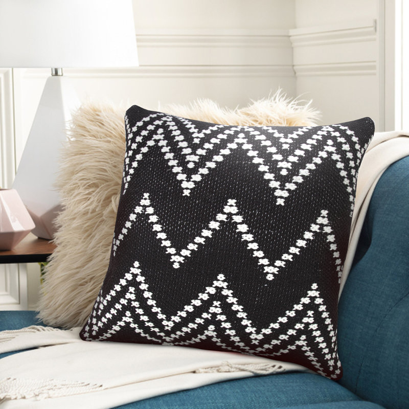 Sevita 20" Square Modern Woven Chevron Throw Pillow - Black/White
