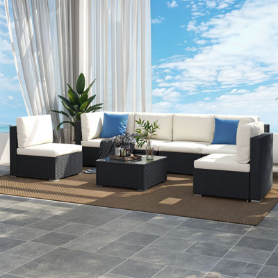  Ensemble de conversation pour canapé modulaire en osier 7 pièces 7 pièces