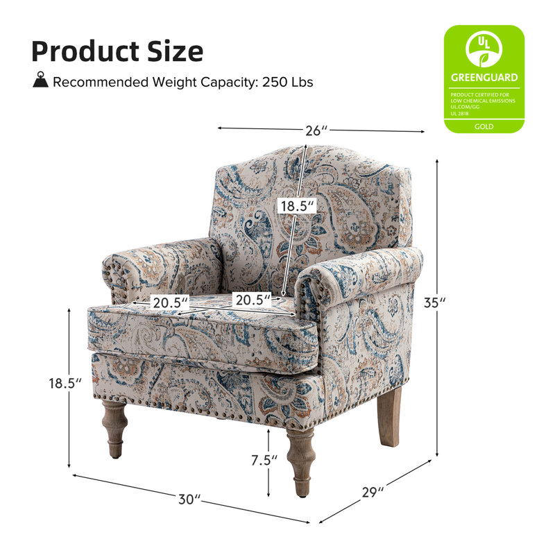 Fauteuil rembourré 30 po Mooresville, Mélange de polyester à motif cachemire