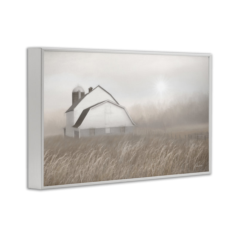 Art de giclées d'herbes de ferme soufflées par le vent par Lori Deiter, Estampe numérique encadrée blanc bord de mer