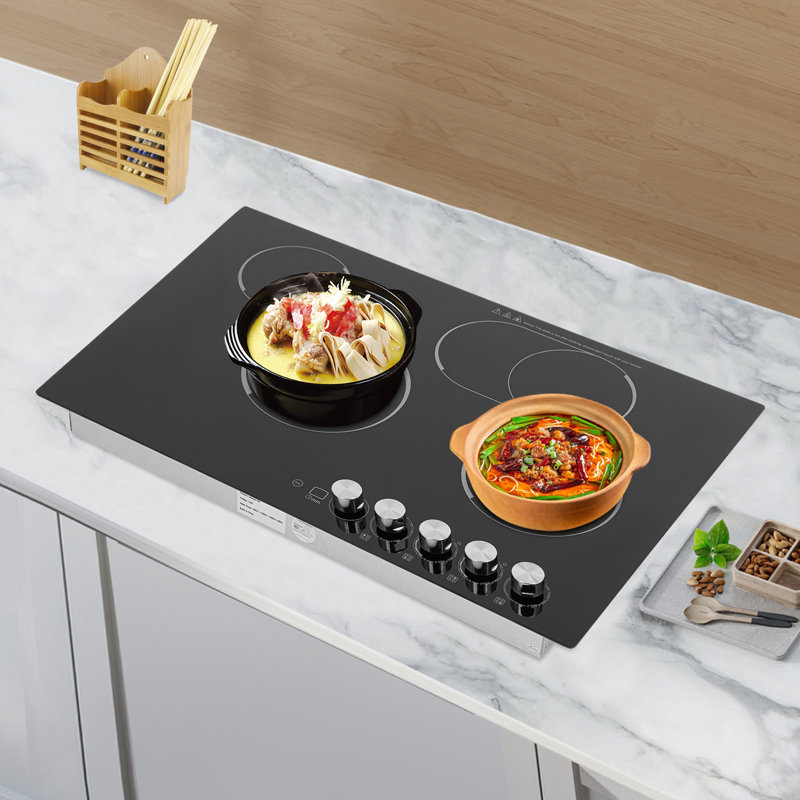 Plaque de cuisson électrique à 4 brûleurs pour comptoir avec surface de cuisson intégrée 600 W, 1 200 W, 1 000 W, 900 W