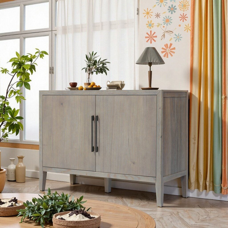 47.25-Inch Sideboard With Pine Veneer, Double Doors, Adjustable Feet, 200lbs Weight Capacity, Gray