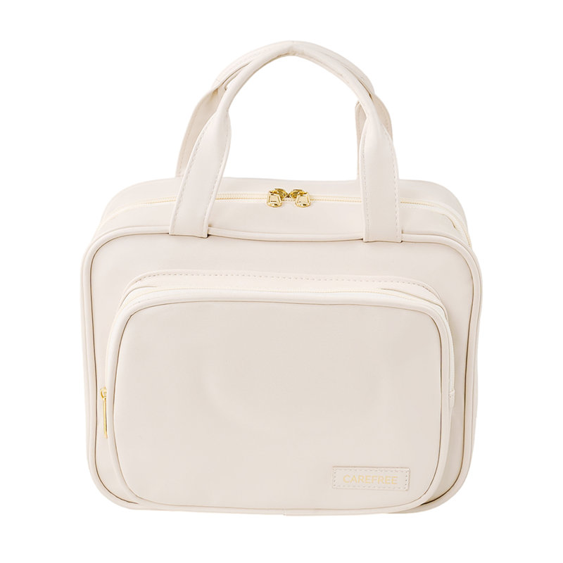 PU Leather；Polyester；PVC；Nylon Zipper Makeup Organiser, Beige