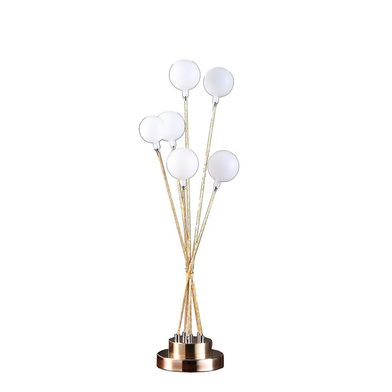 27.5" In 6-Light Acrylic Globe Aluminun Led Chrysanthe Yellow Gold Metal Table Lamp, Yellow