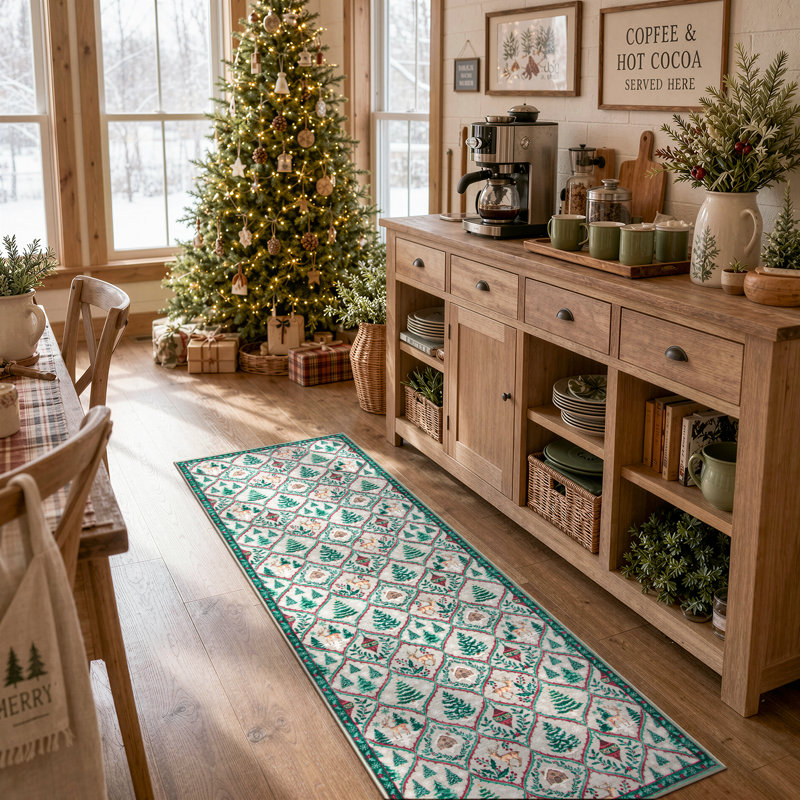 Tapis de Noël à motif marocain Laziya, Tapis de couloir 2 pi x 8 pi