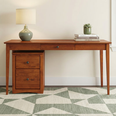 Solid Wood Large Writer's Desk With Mobile File Cabinet