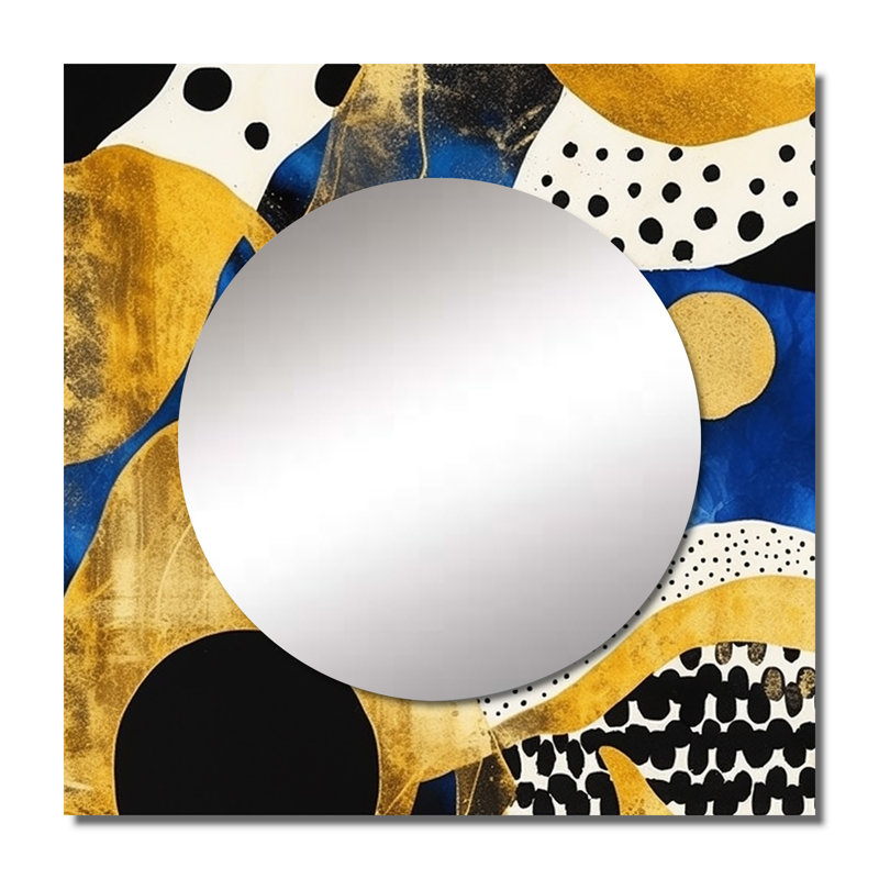 Rheems - Motif abstrait avec des textures bleues et dorées, miroir minimaliste carré XIII, décoration murale pour chambre à coucher