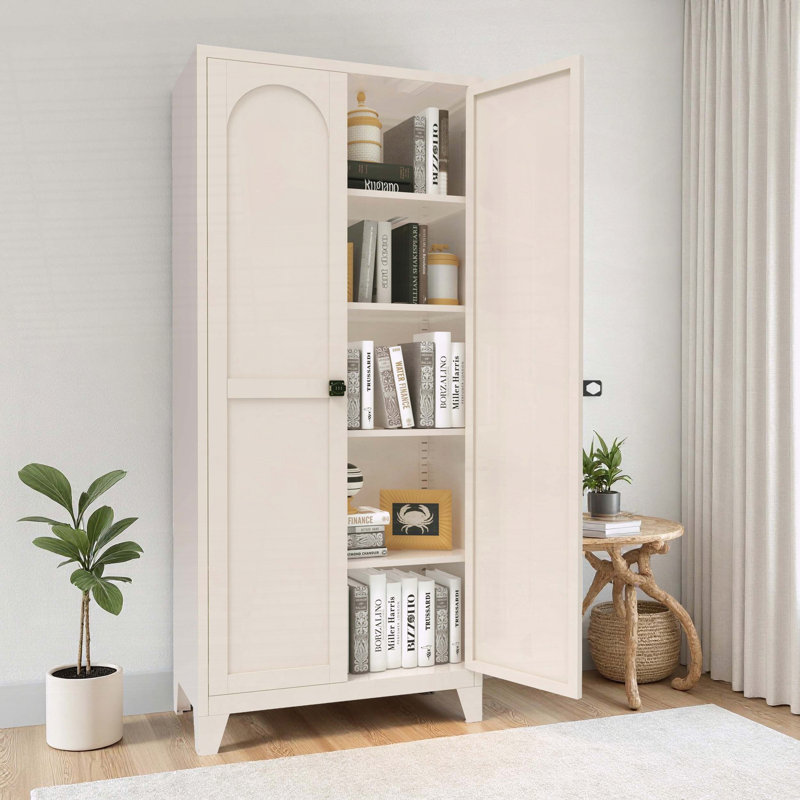 Armoire de rangement 71 po à 2 portes en acier avec serrure et tablettes réglables - beige