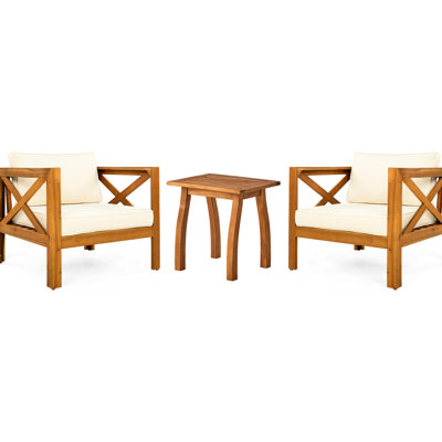 Outdoor Conversation , Wood Club Armchairs, Finish, Comfortable Beige Cushions, Of 2 Armchair With Weather - Build And Easy To Assemble