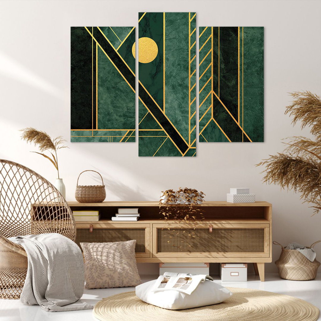 3-tlg. Leinwandbilder-Set Green Piece Geometric