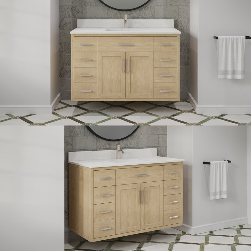 Meuble-lavabo simple en bois massif l 48 po x P 22 po Kali II, Chêne patiné, 48"