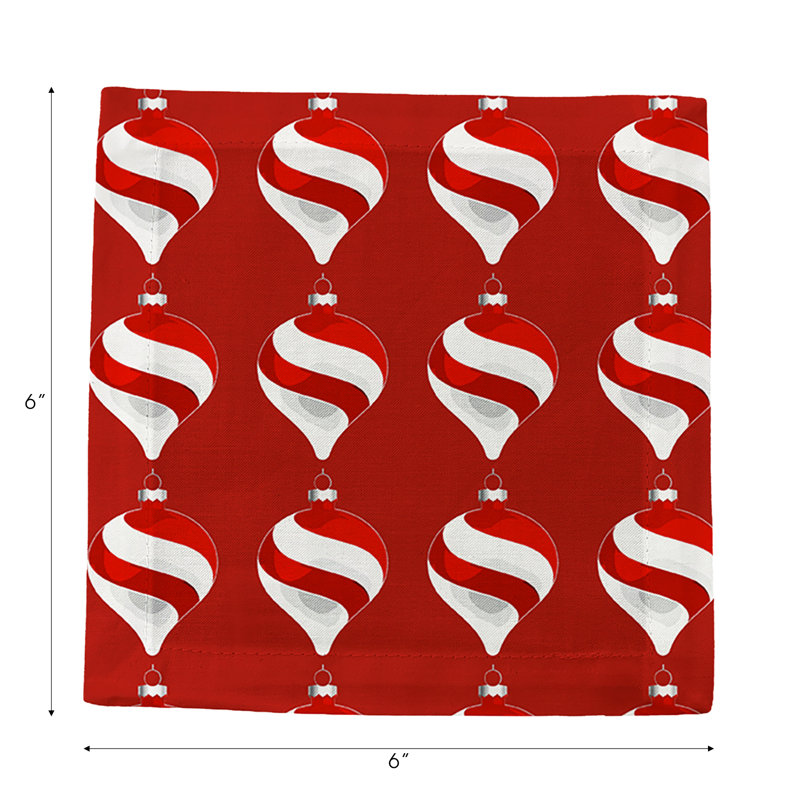 Xmas Ornament Cotton Sateen Cocktail Napkins, Red