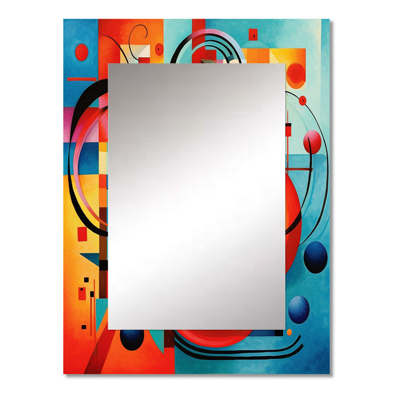 Orange Blue Geometry Unleashed IV - Abstract Shapes Large Mirror, Modern Decorative Wall Mirror, Printed Metal Art, 32" x 24"