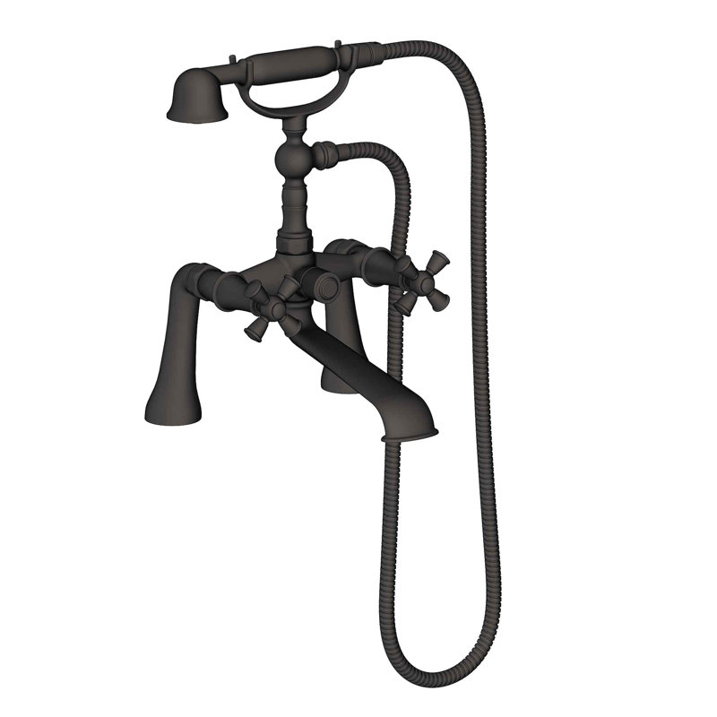 Aylesbury Deck Mount Exposed Tub & Hand Shower Set, Flat Black, Cross Handle
