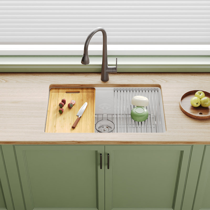 Deervalley Fireclay Workstation Kitchen Sink 30" L X 19" W Large Single Bowl Undermount/Drop-In Kitchen Sink With Accessories