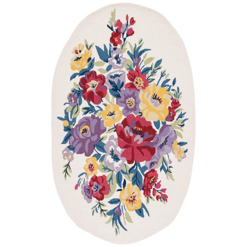 Tapis floral en laine / coton touffeté à la main Chelsea, Oval 6 pi x 9 pi