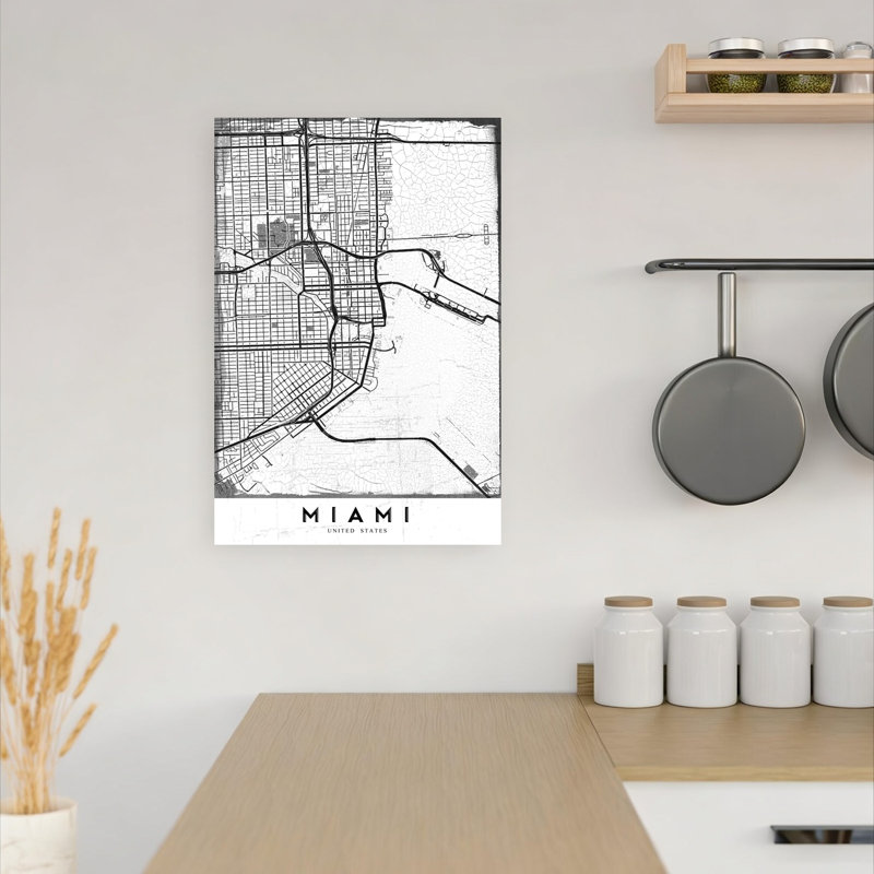 «Miami City Map Abstract City Contemporary», reproduction d'art murale, H 18 po x l 12 po