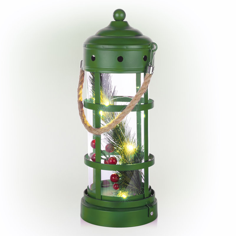 Glass Lantern Lighted Display, Green