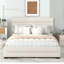 Grand lit plateforme tapissier avec lit gigogne simple et deux tiroirs, beige