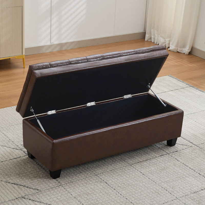 Banc de rangement à couvercle rabattable en lin 51 po, Marron foncé