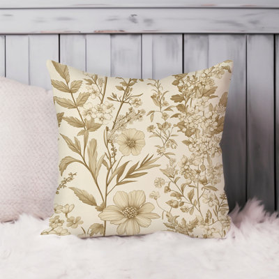 Floral Neutral Beige Floral Pattern Flowers II Cottage Throw Pillow Cover