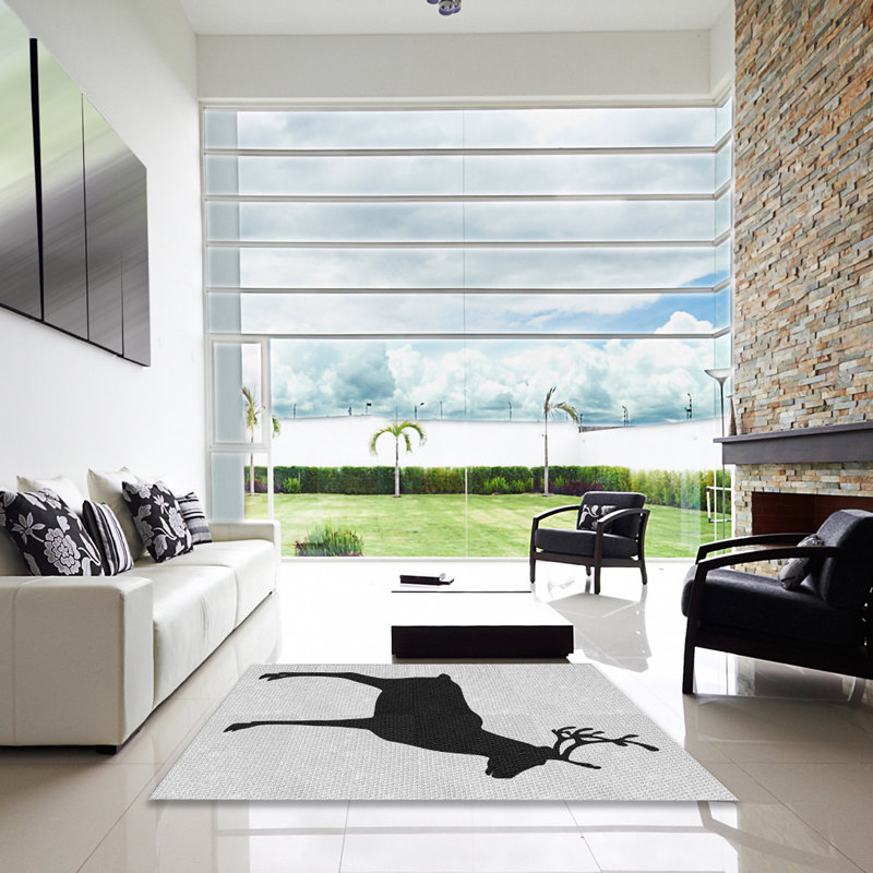 Tapis gris/zone noire à motifs, Carré 8 pi