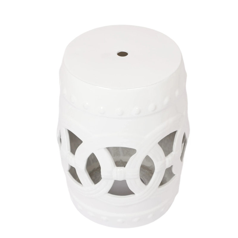 Outdoor Ceramic Drum Side Table, White 1, 10.5"