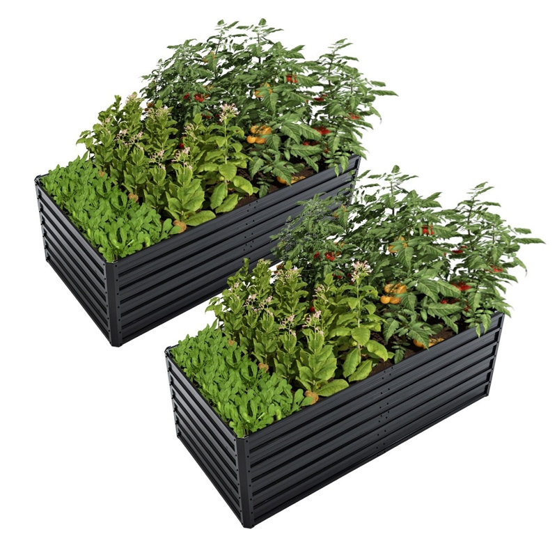 2-Pack 6x3x2 FT Galvanized Metal Raised Garden Beds - Reinforced Rustproof Colored Steel Planter Boxes for Outdoor Vegetables, Flowers, Herbs & Succulents
