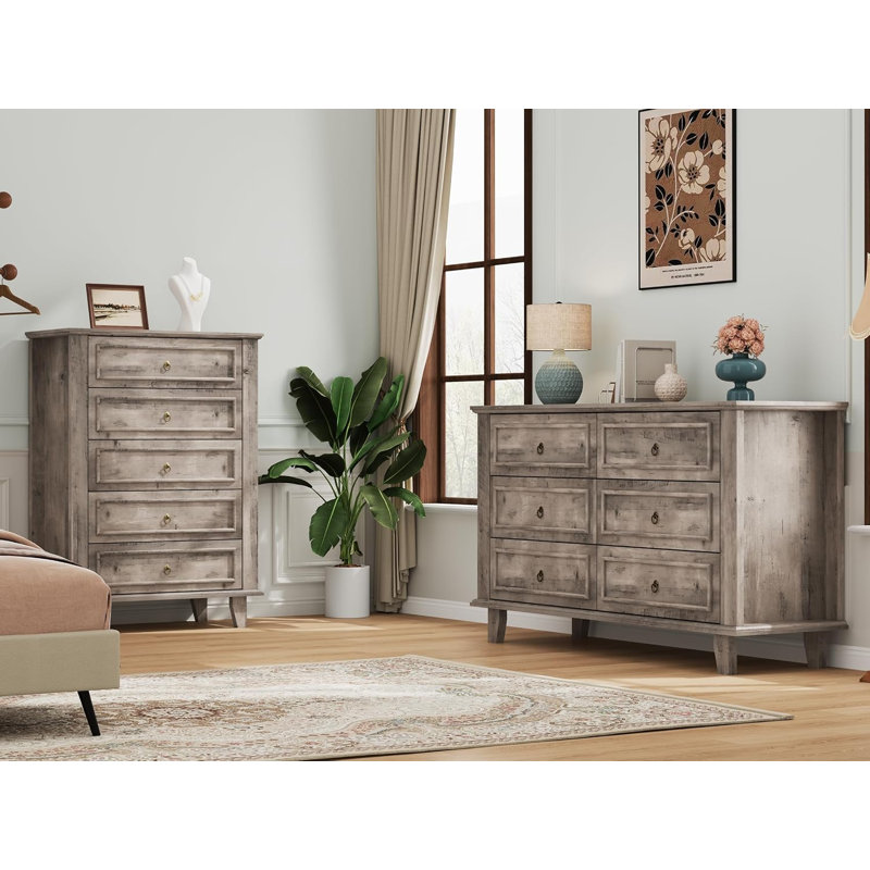Commode à 6 tiroirs, largeur 47,2 pouces, Gris