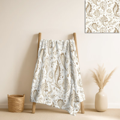 Beige motif cachemire floral I - couverture douillette contemporaine, jeté moderne doux