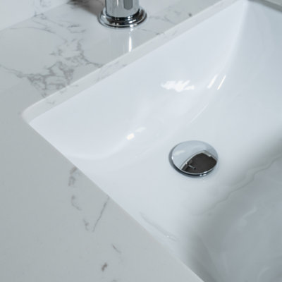 Montary 37Inch Bathroom Vanity Top Stone Carrara White New Style Tops With Rectangle Undermount Ceramic Sink And Single Faucet Hole