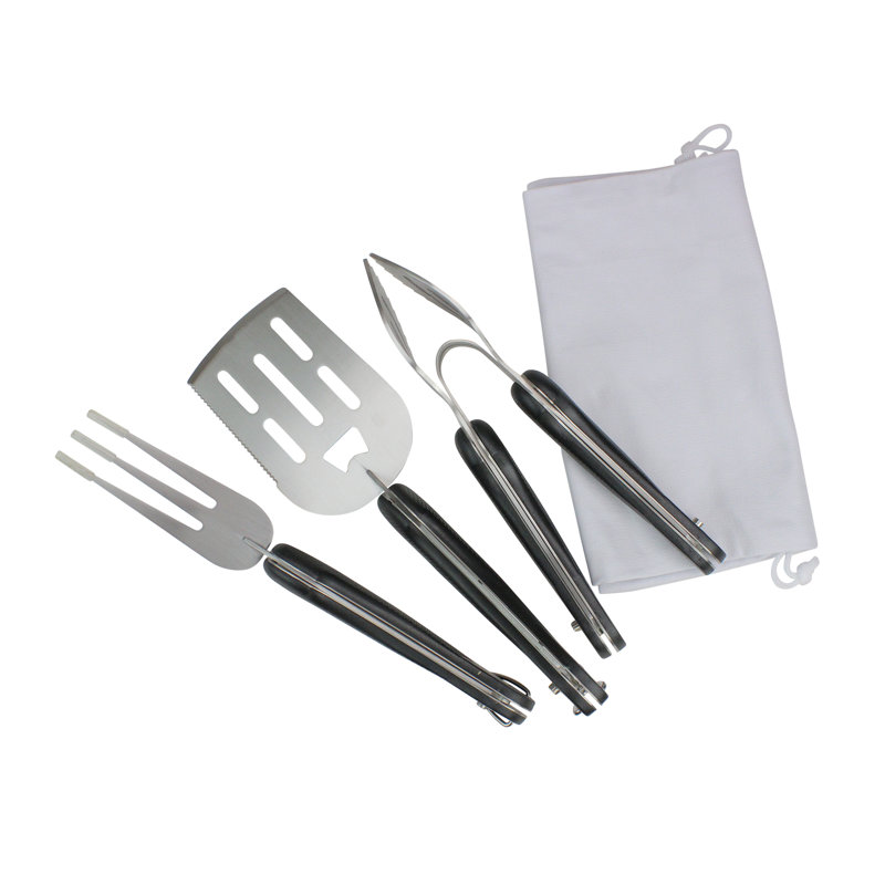 Ensemble de 3 outils de barbecue pliables noirs et argentés 18 po