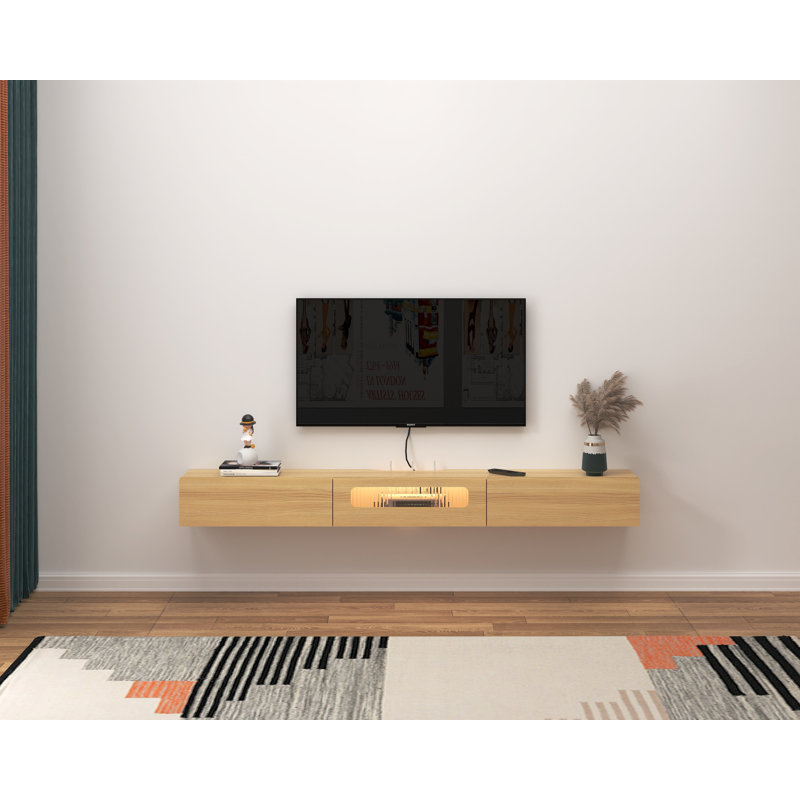 Josylin Solid Wood Floating TV Stand for TVs, 7.64" H x 62.99" L x 10.04" D, Light Oak