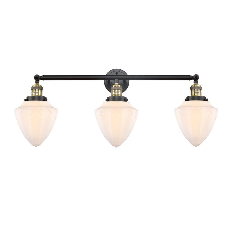 Éclairage pour meuble-lavabo à intensité variable à 3 lumières Arns, Blanc mat, Laiton antique noir