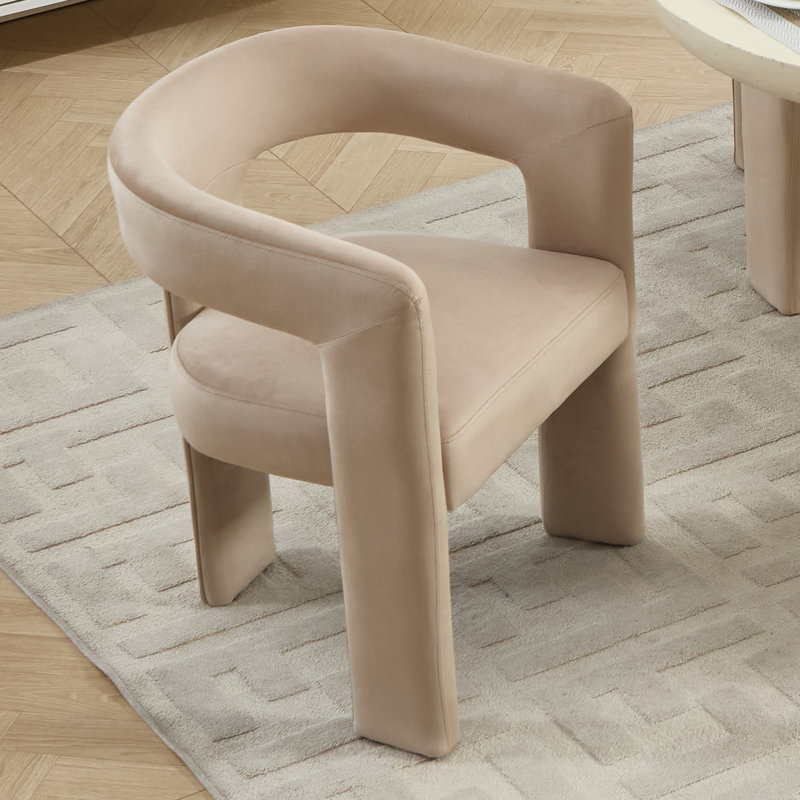 Modern Upholstered No Assembled Barrel Dining Chair, Khaki