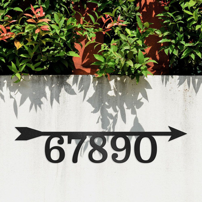 Plaque d'adresse murale personnalisée en métal à 1 ligne Arrow, Pointant vers la droite, 5 numéros
